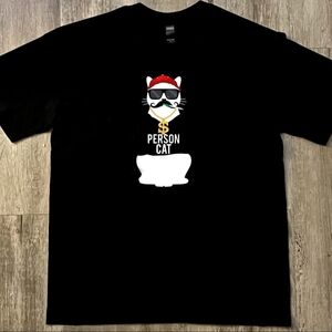 Person Cat Graphic Tee - Black, Cotton, Unisex Large